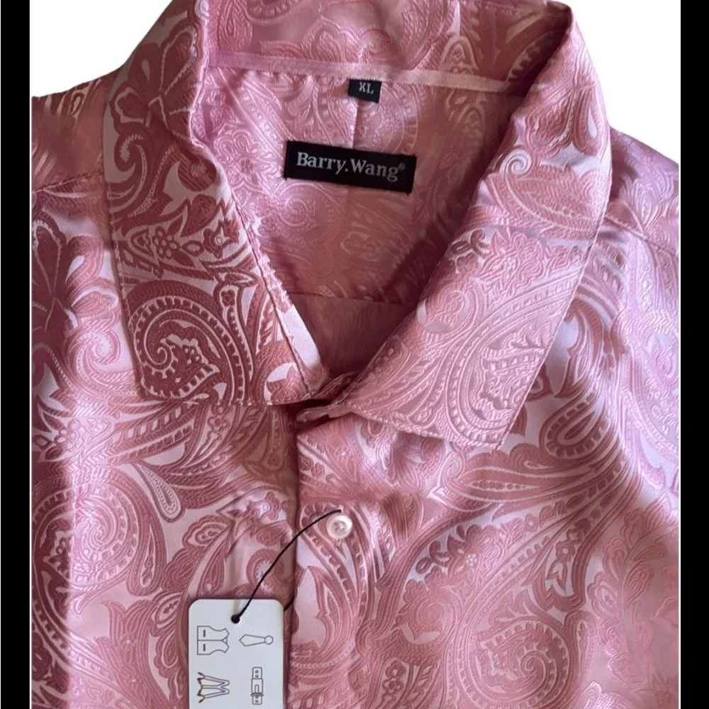 Barry Wang Men's Pink Paisley Dress Shirt Size XL New - Picture 2 of 2